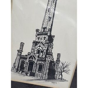 Artist Print Chicago Water Tower Annette Perone Leiber Matted New Black & White
